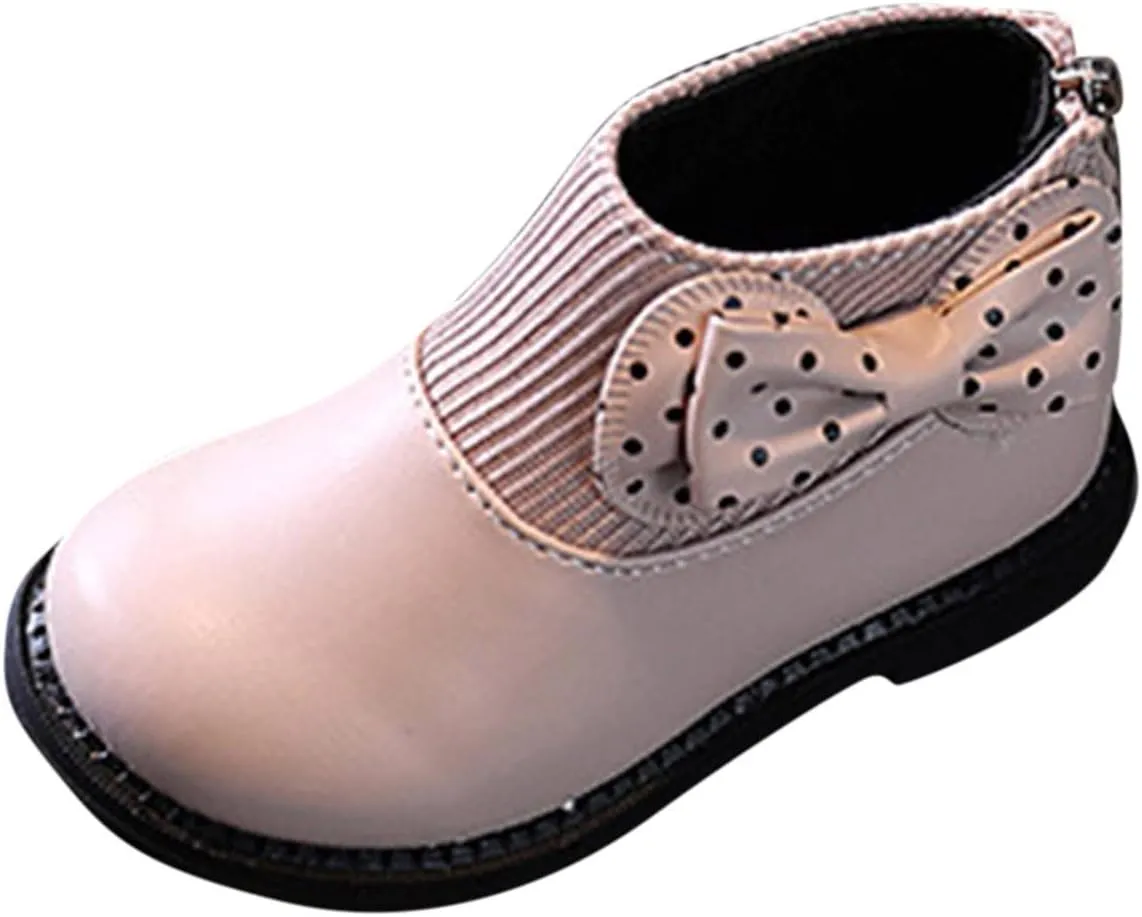 Fashion Autumn and Winter Girls Boots Round Toe Flat Sole Thick Sole Non Slip Back Zipper Cute Polka Girl Shoes Size 13