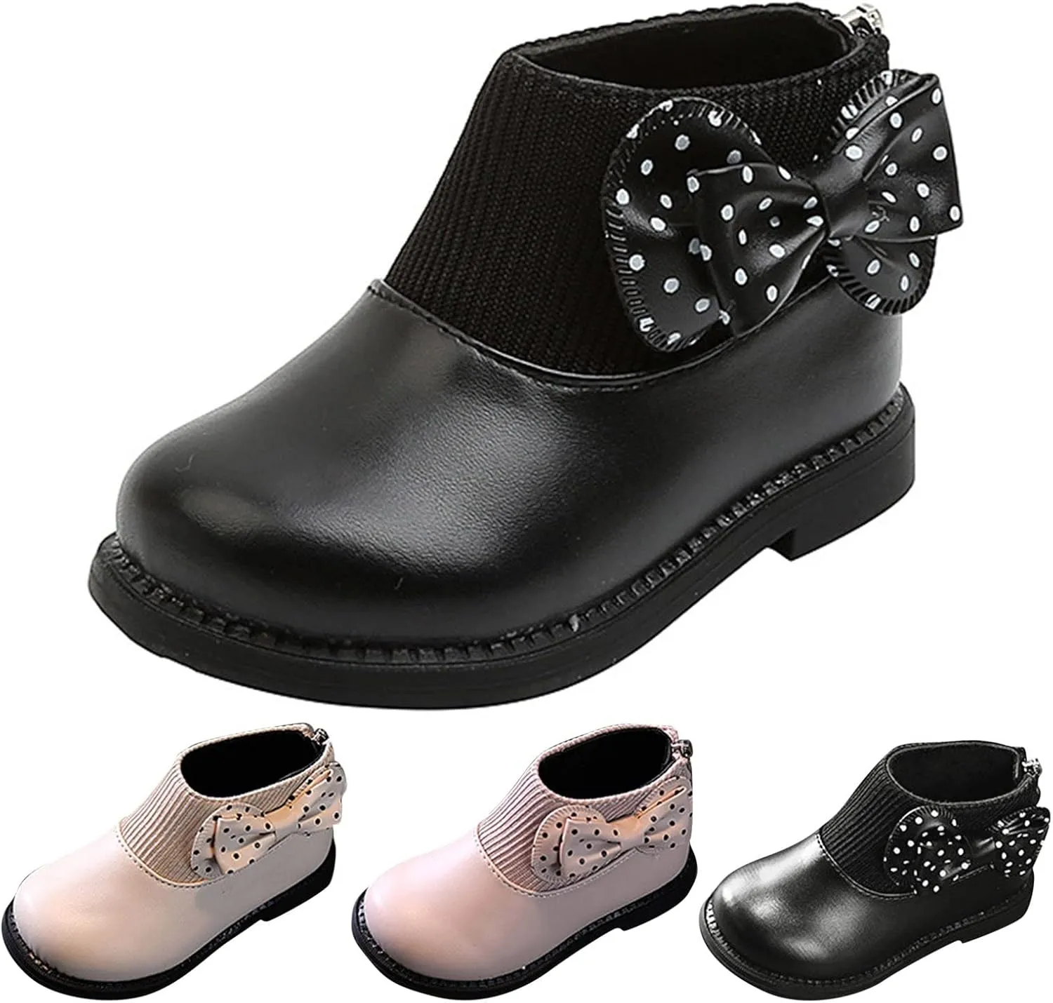 Fashion Autumn and Winter Girls Boots Round Toe Flat Sole Thick Sole Non Slip Back Zipper Cute Polka Girl Shoes Size 13