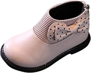 Fashion Autumn and Winter Girls Boots Round Toe Flat Sole Thick Sole Non Slip Back Zipper Cute Polka Girl Shoes Size 13