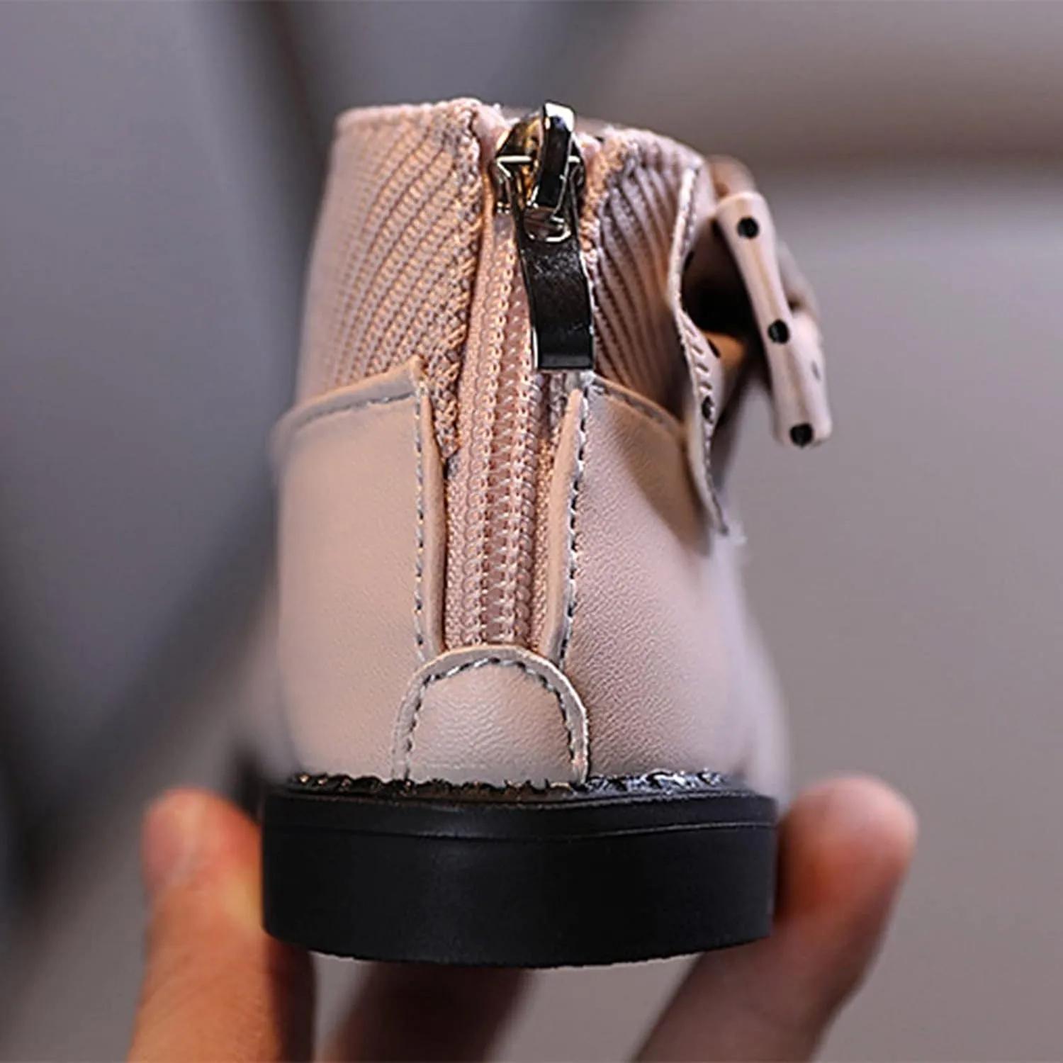 Fashion Autumn and Winter Girls Boots Round Toe Flat Sole Thick Sole Non Slip Back Zipper Cute Polka Girl Shoes Size 13