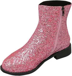 Fashion Glitter Ankle Boots Women Sparkly Zipper Low Heel Booties Shoes Round Toe Sequin Short Boot Mid Calf Bootie Wide Width Booties For Women Todays Deals In Clearance