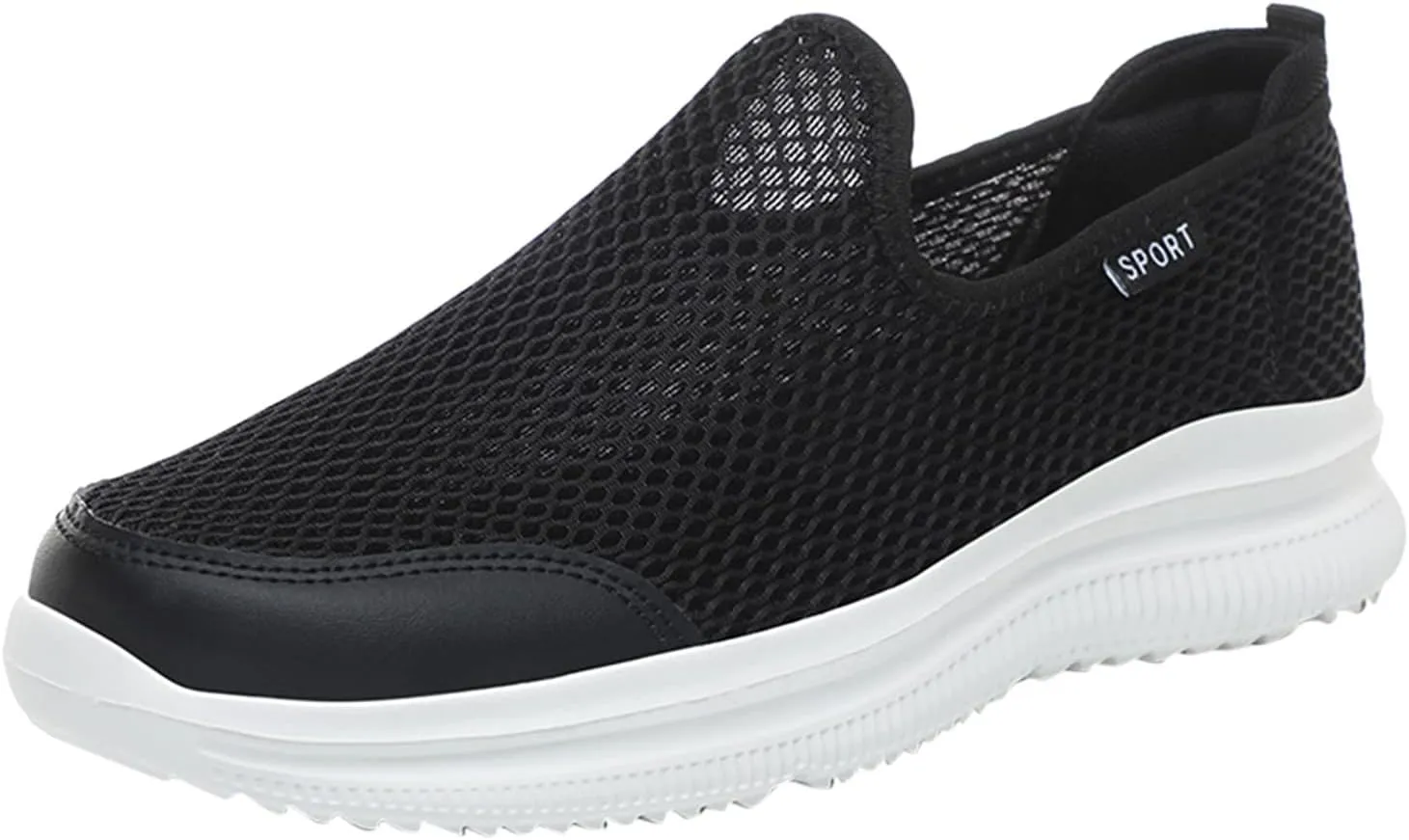 Fashion Summer Men Breathable Mesh Shallow Mouth Slip On Lightweight Casual Shoes Tops Mens Sneaker (White, 12)