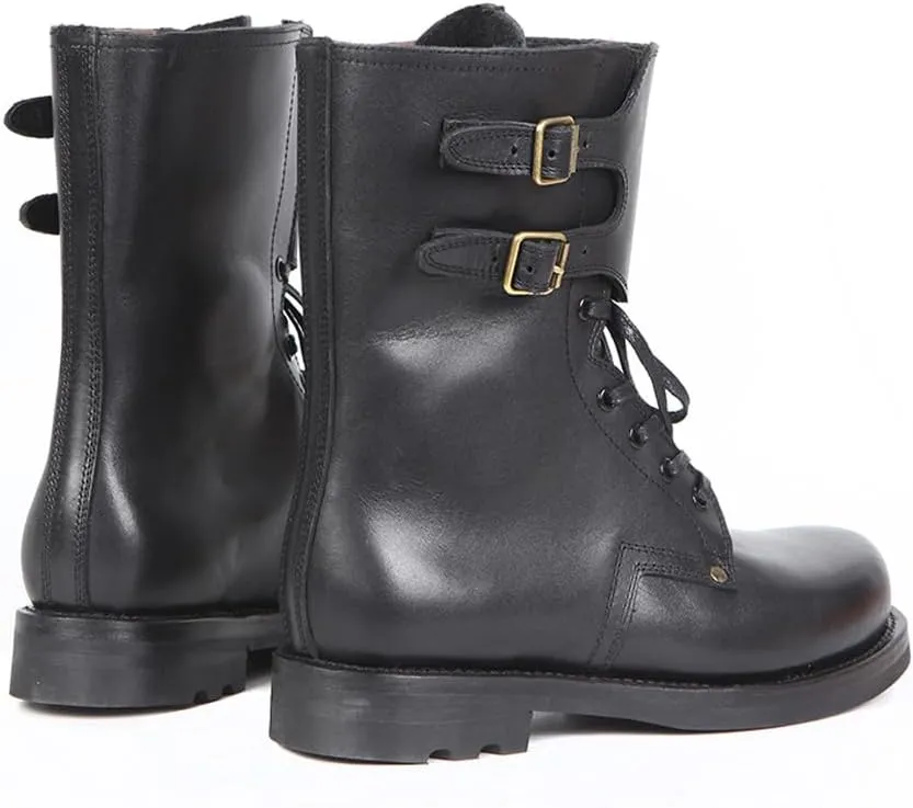 FB90 Field Boots WWII French BM65 Leather Boots Mens Vintage Black Cowhide Hiking Boots Replica WW2 M1943 Combat Shoes