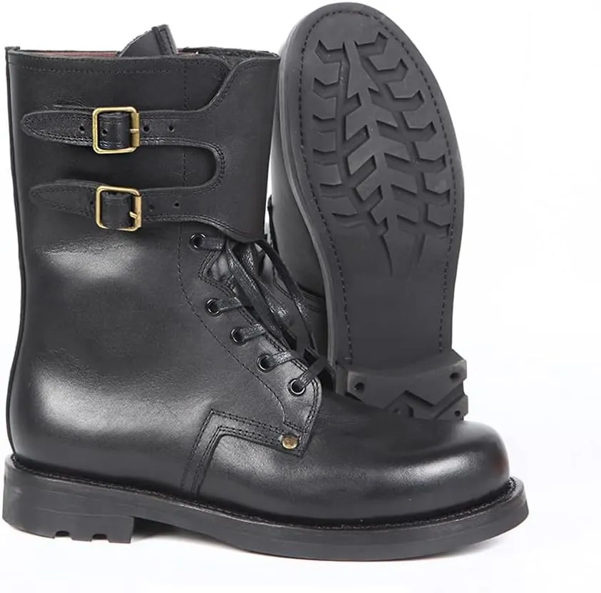 FB90 Field Boots WWII French BM65 Leather Boots Mens Vintage Black Cowhide Hiking Boots Replica WW2 M1943 Combat Shoes