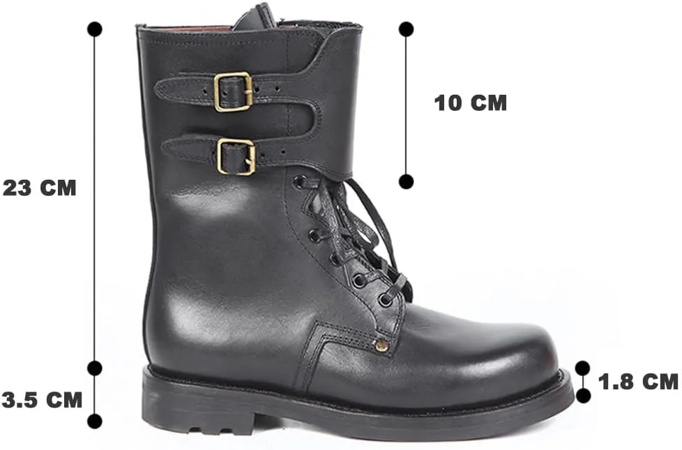 FB90 Field Boots WWII French BM65 Leather Boots Mens Vintage Black Cowhide Hiking Boots Replica WW2 M1943 Combat Shoes