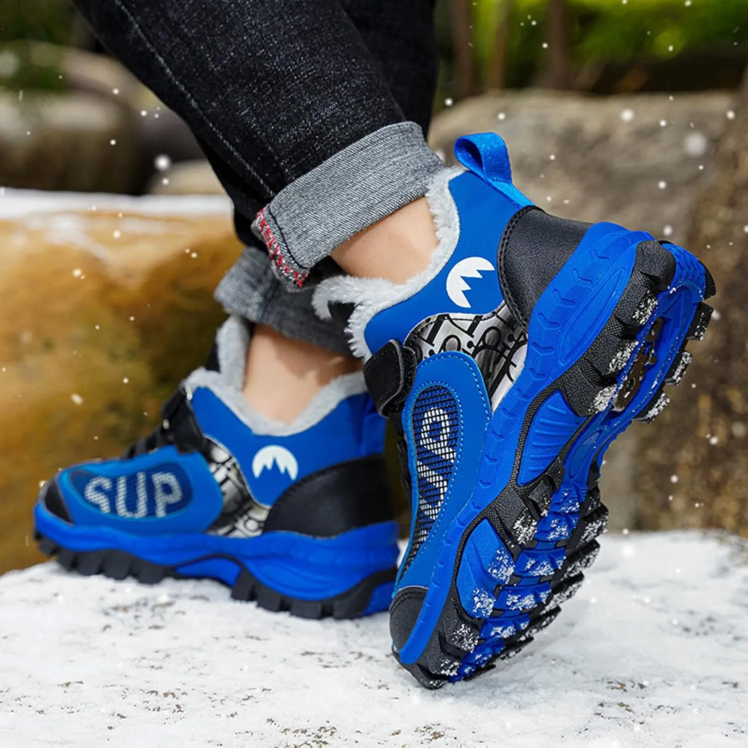 FLIOZY Kids Hiking Boots Boys Girls Winter Snow Boots Non Slip Warm Snow Sports Shoes Outdoor Walking Climbing Sneaker