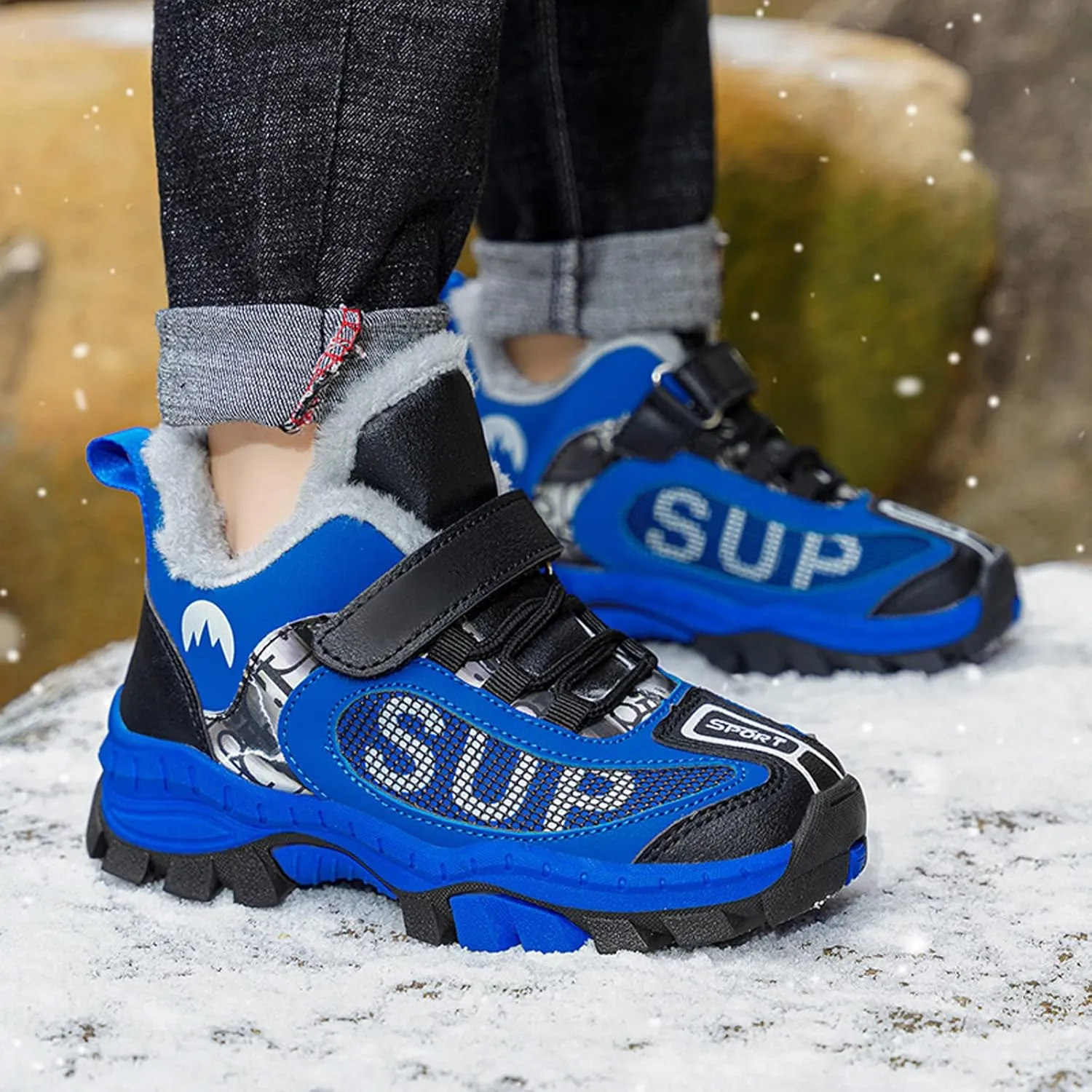 FLIOZY Kids Hiking Boots Boys Girls Winter Snow Boots Non Slip Warm Snow Sports Shoes Outdoor Walking Climbing Sneaker