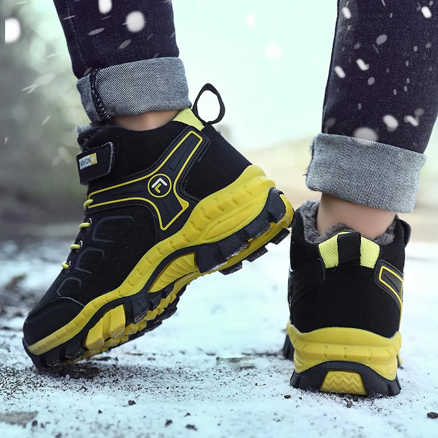 FLIOZY Kids Hiking Boots Boys Girls Winter Snow Boots Non Slip Warm Snow Sports Shoes Outdoor Walking Climbing Sneaker