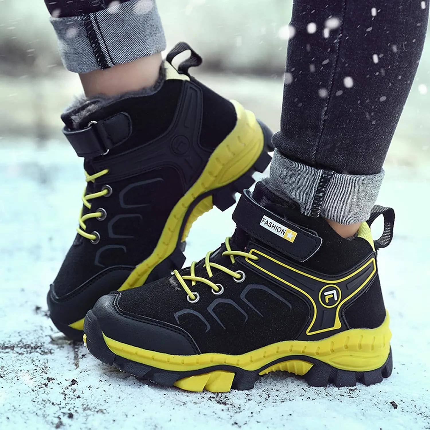 FLIOZY Kids Hiking Boots Boys Girls Winter Snow Boots Non Slip Warm Snow Sports Shoes Outdoor Walking Climbing Sneaker