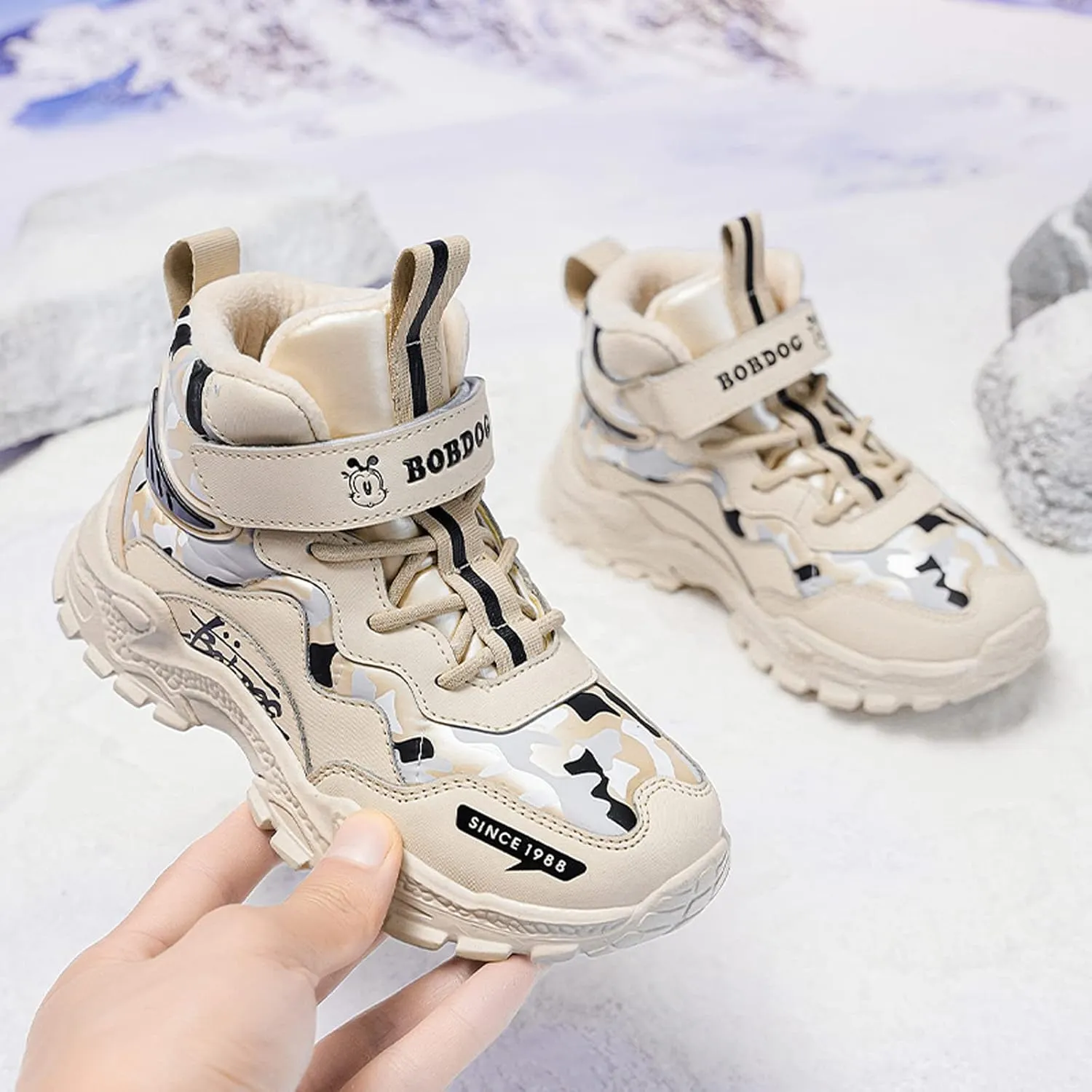 FLIOZY Kids Hiking Boots Boys Girls Winter Snow Boots Non Slip Warm Snow Sports Shoes Outdoor Walking Climbing Sneaker