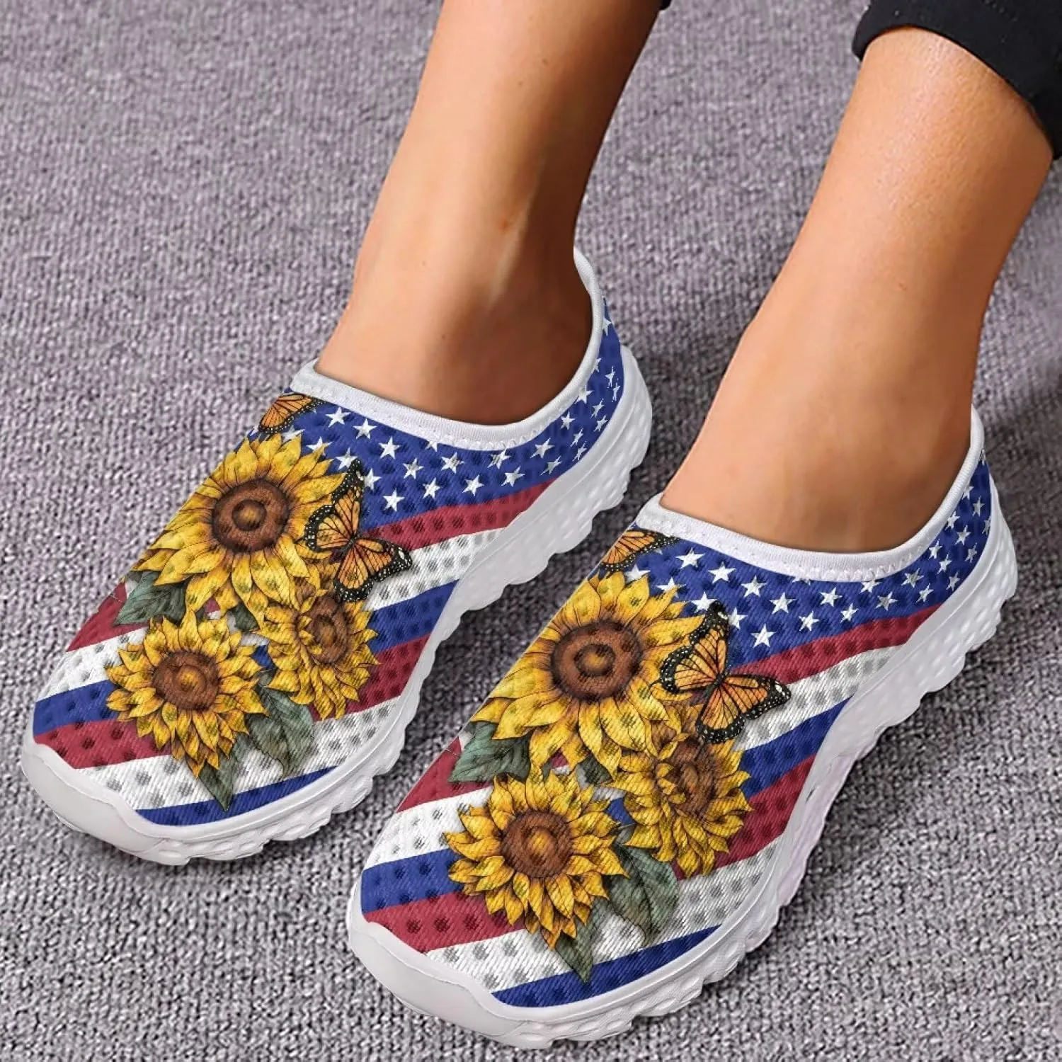 GIFTPUZZ Women Running Shoes Lightweight Slip-on Shoes Non Slip Breathable Mesh Walking Sneakers