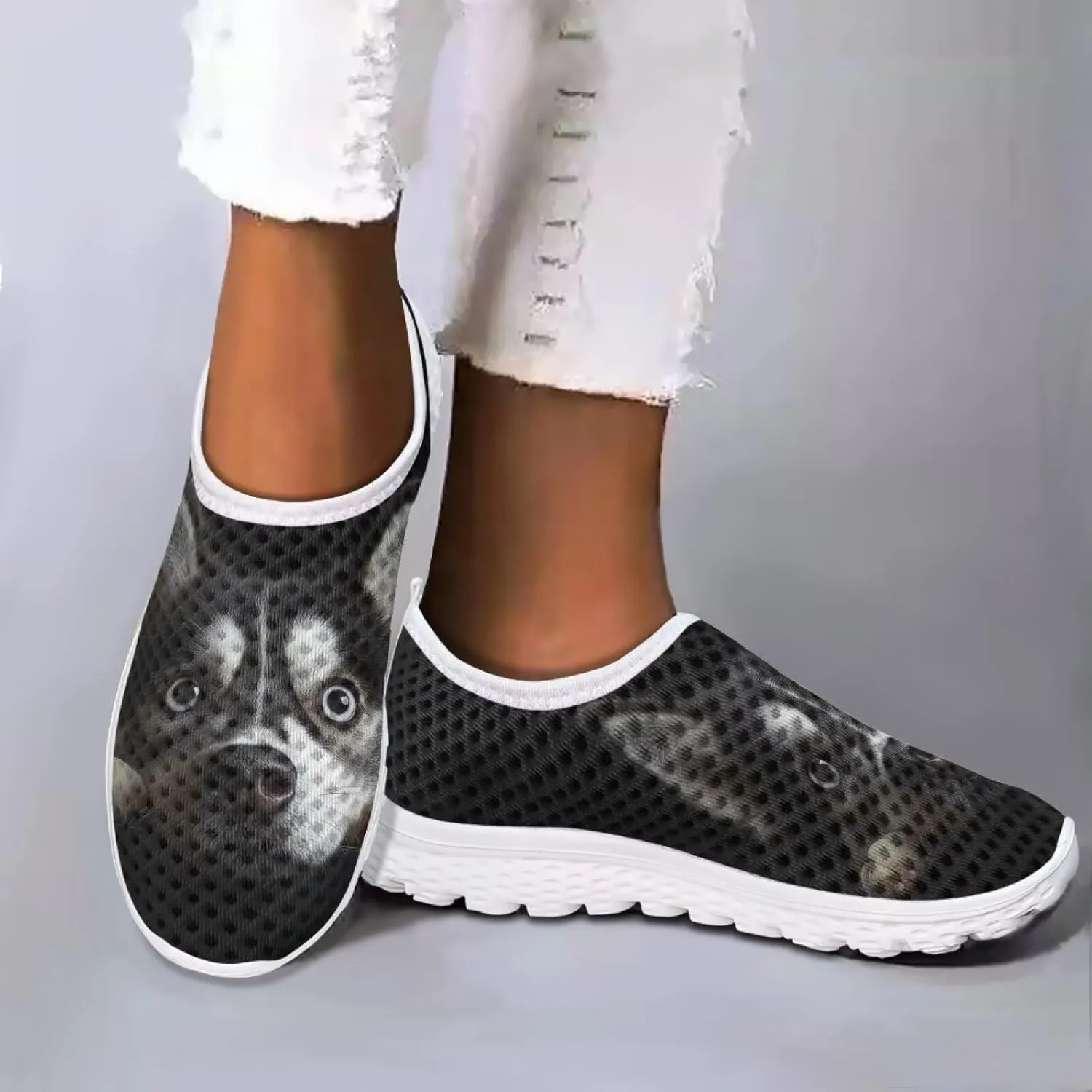 GIFTPUZZ Women Running Shoes Lightweight Slip-on Shoes Non Slip Breathable Mesh Walking Sneakers