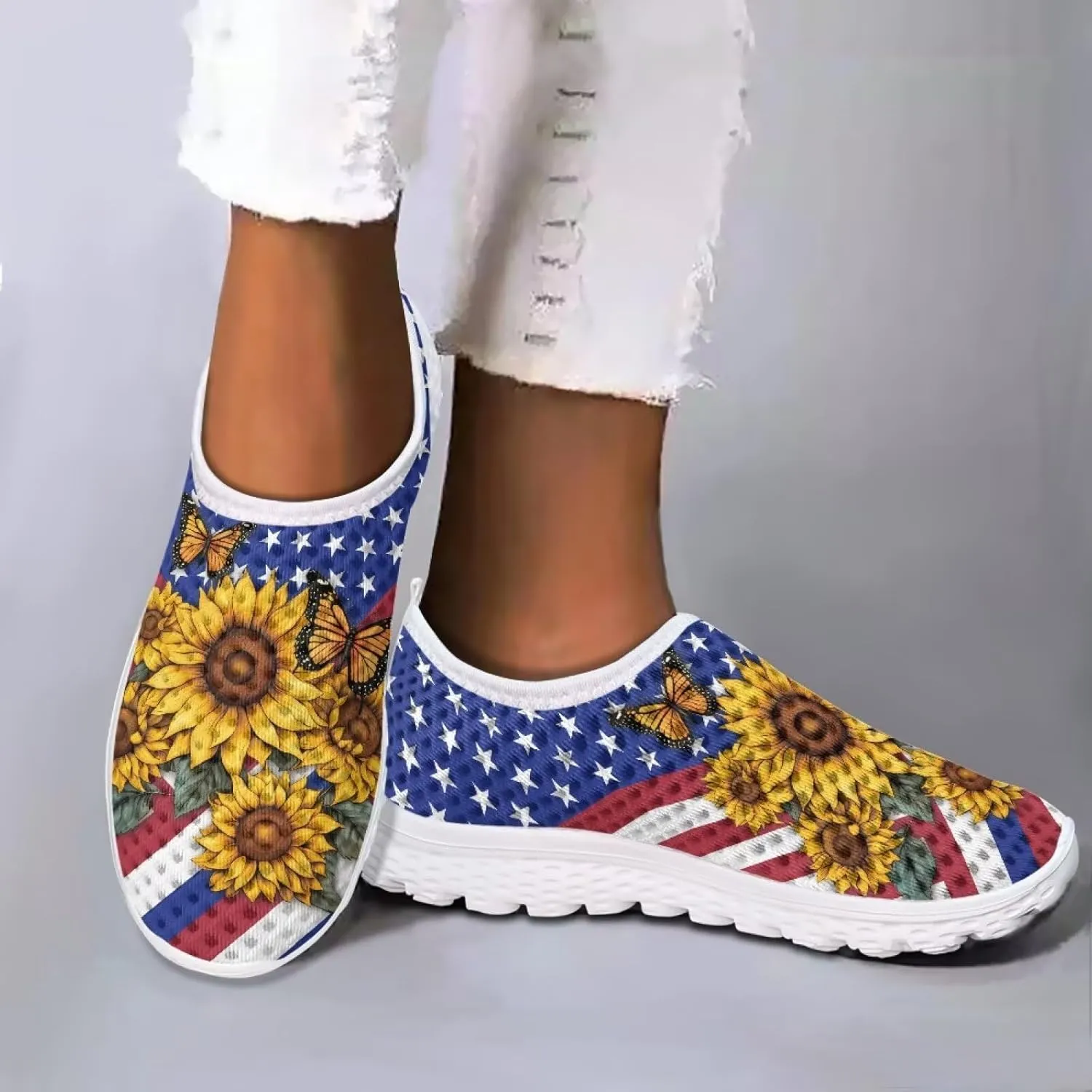 GIFTPUZZ Women Running Shoes Lightweight Slip-on Shoes Non Slip Breathable Mesh Walking Sneakers