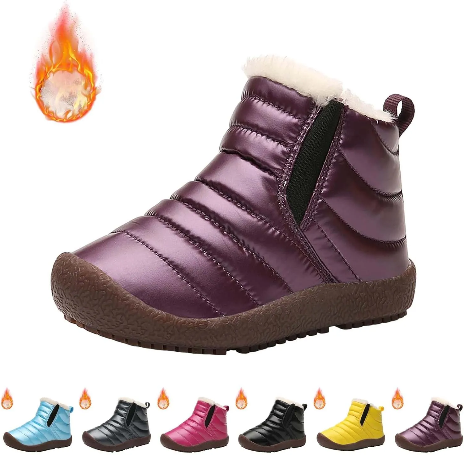 Girls and Boys Snow Fashion Ankle Boots Warm Fuzzy Walking Outdoor Shoes with Zipper (Baby/Toddler/Little Kid)