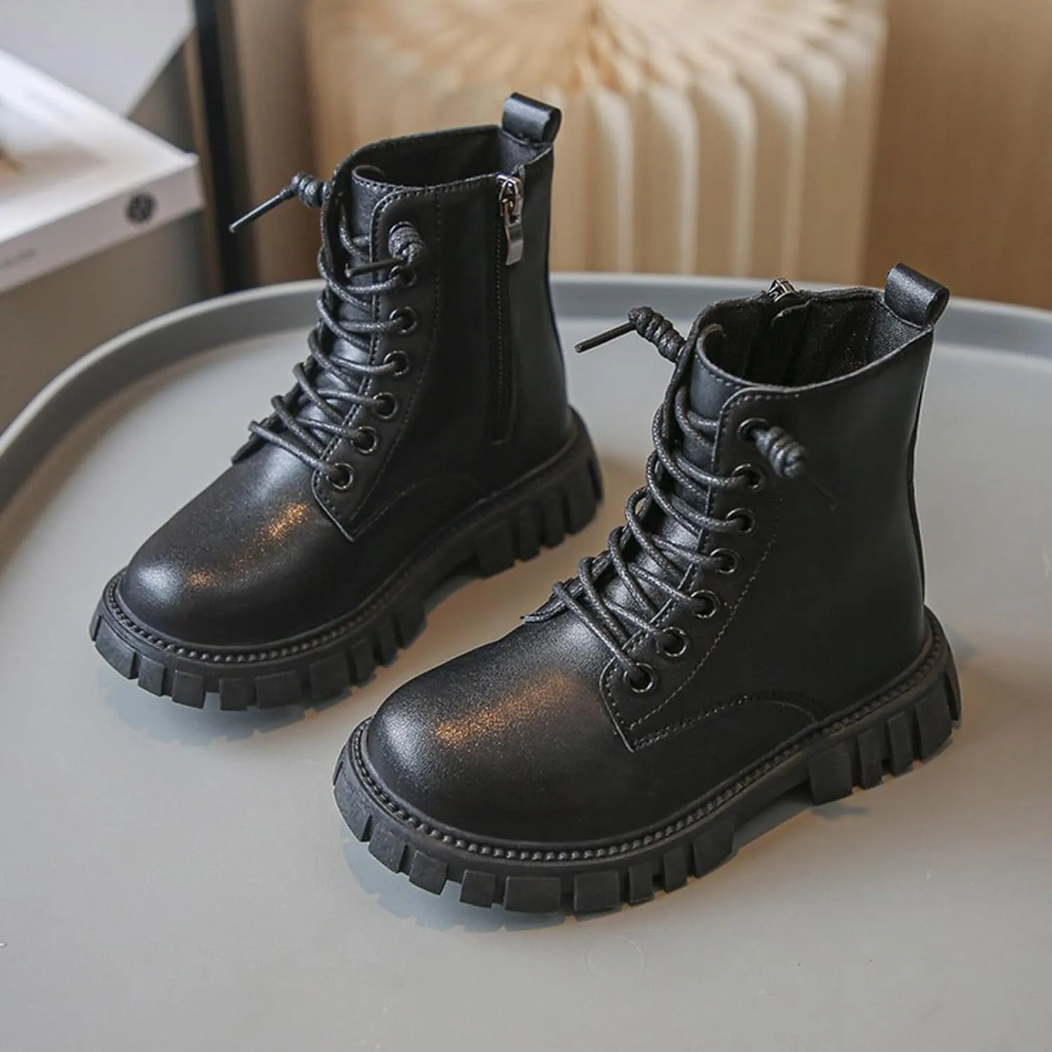 Girls Ankle Boots Side Zipper Combat Boots Non Slip Cowboy Boots Casual Hiking Boots for Toddler Little Kid Big Kid