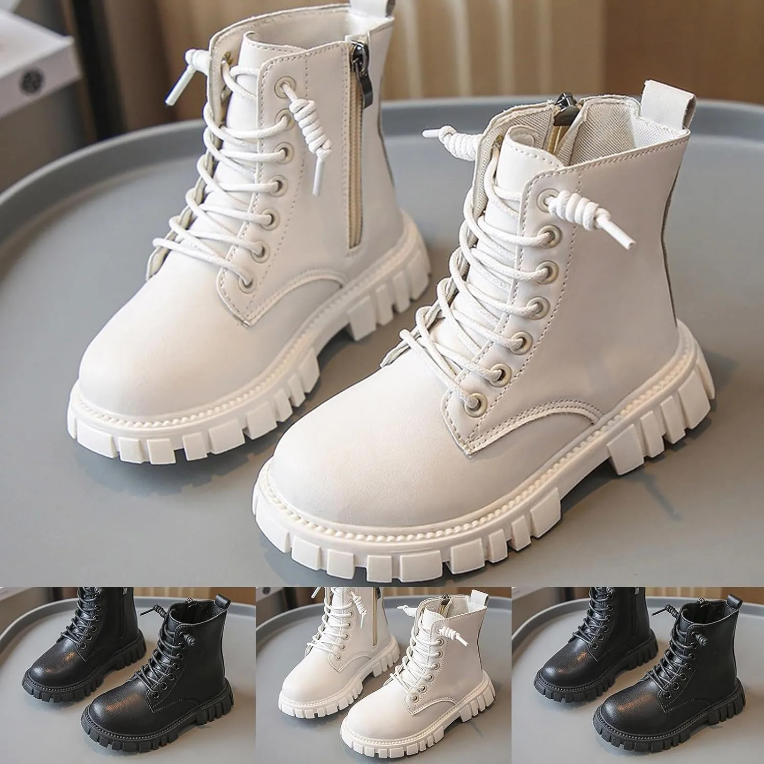Girls Ankle Boots Side Zipper Combat Boots Non Slip Cowboy Boots Casual Hiking Boots for Toddler Little Kid Big Kid