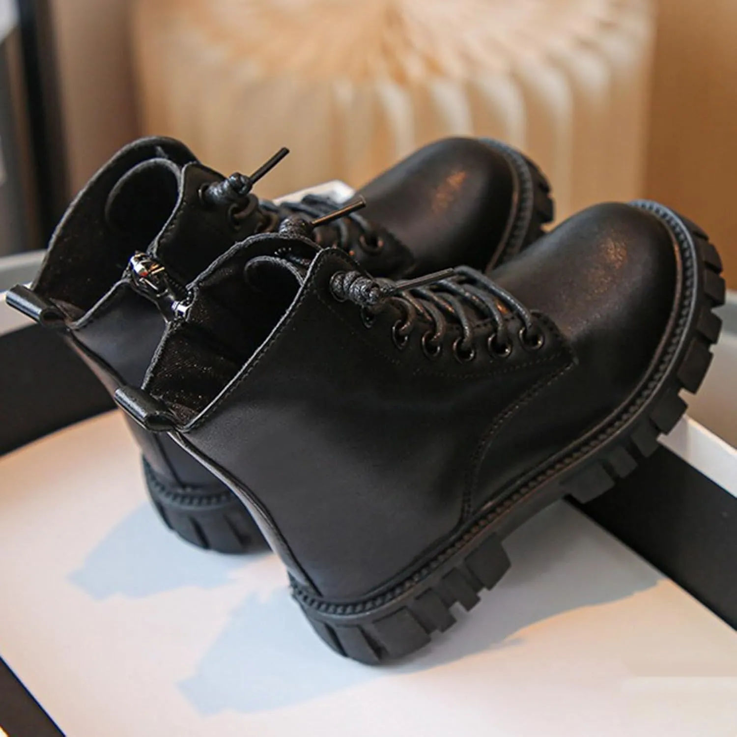 Girls Ankle Boots Side Zipper Combat Boots Non Slip Cowboy Boots Casual Hiking Boots for Toddler Little Kid Big Kid