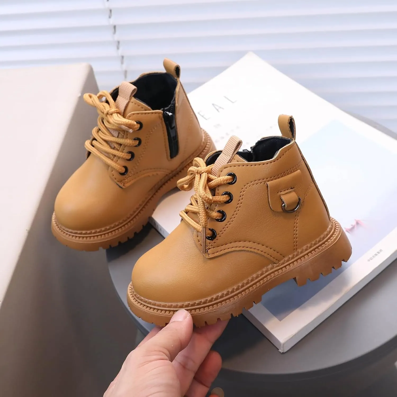 Girls Ankle Boots Side Zipper Combat Boots Non Slip Hiking Boots Casual Cowboy Boots for Toddler Little Kid Big Kid
