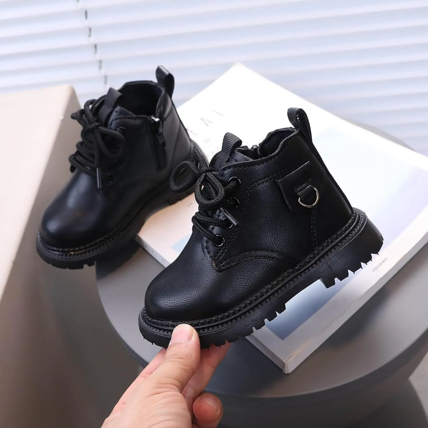 Girls Ankle Boots Side Zipper Combat Boots Non Slip Hiking Boots Casual Cowboy Boots for Toddler Little Kid Big Kid