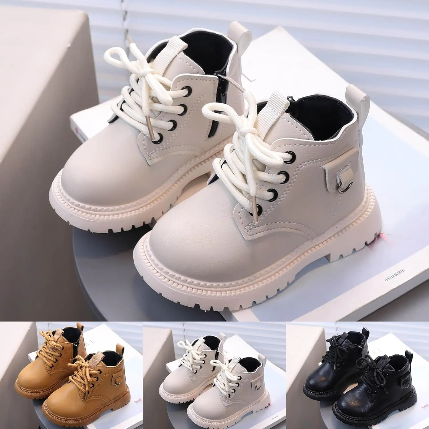 Girls Ankle Boots Side Zipper Combat Boots Non Slip Hiking Boots Casual Cowboy Boots for Toddler Little Kid Big Kid