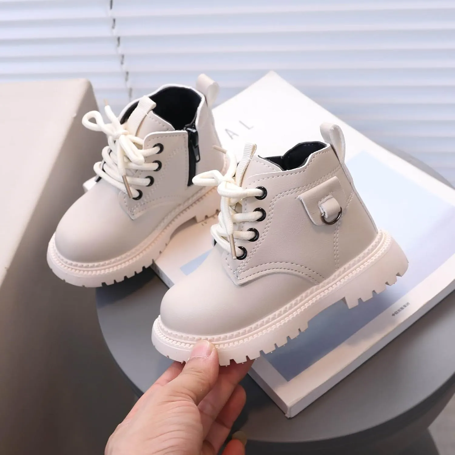 Girls Ankle Boots Side Zipper Combat Boots Non Slip Hiking Boots Casual Cowboy Boots for Toddler Little Kid Big Kid