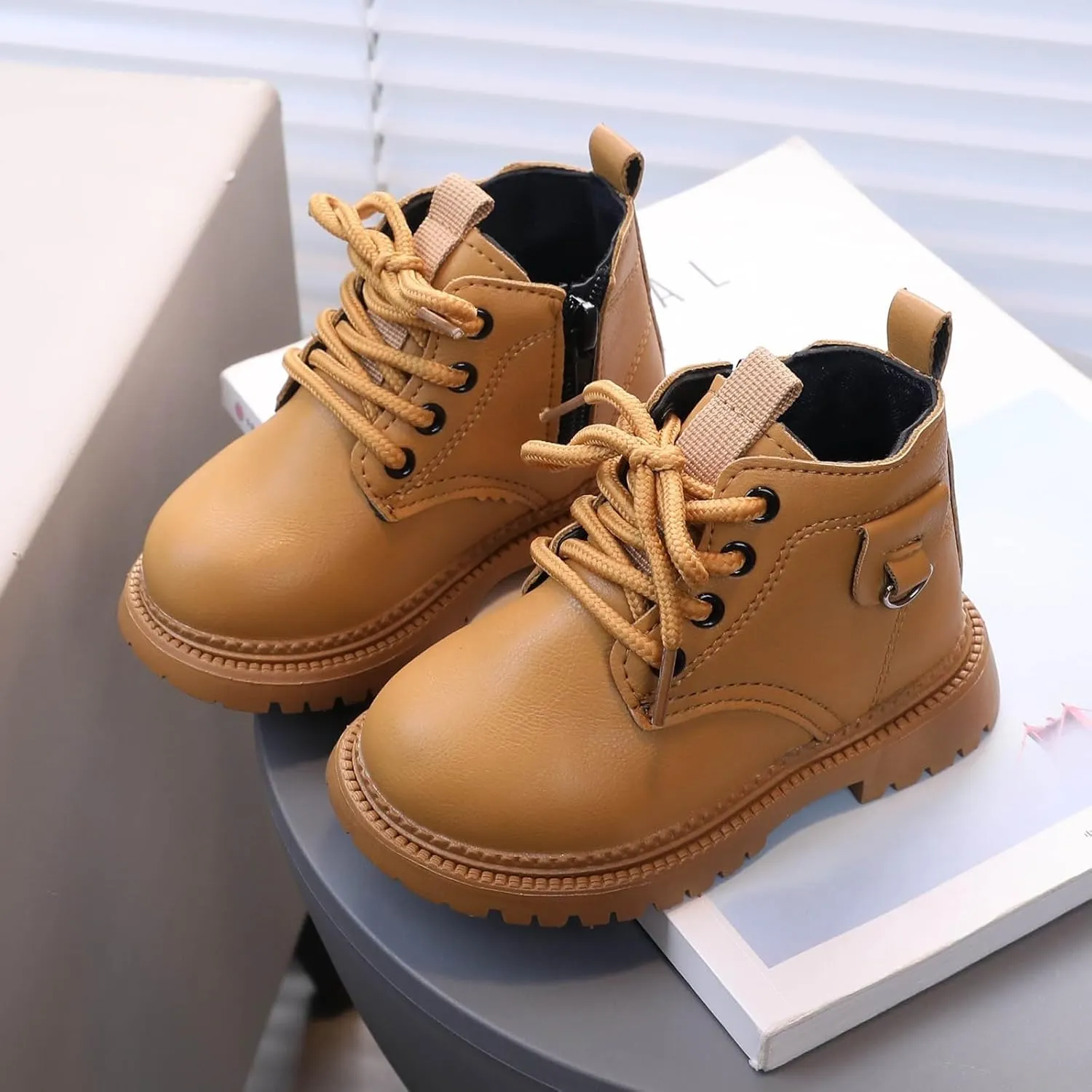 Girls Ankle Boots Side Zipper Combat Boots Non Slip Hiking Boots Casual Cowboy Boots for Toddler Little Kid Big Kid