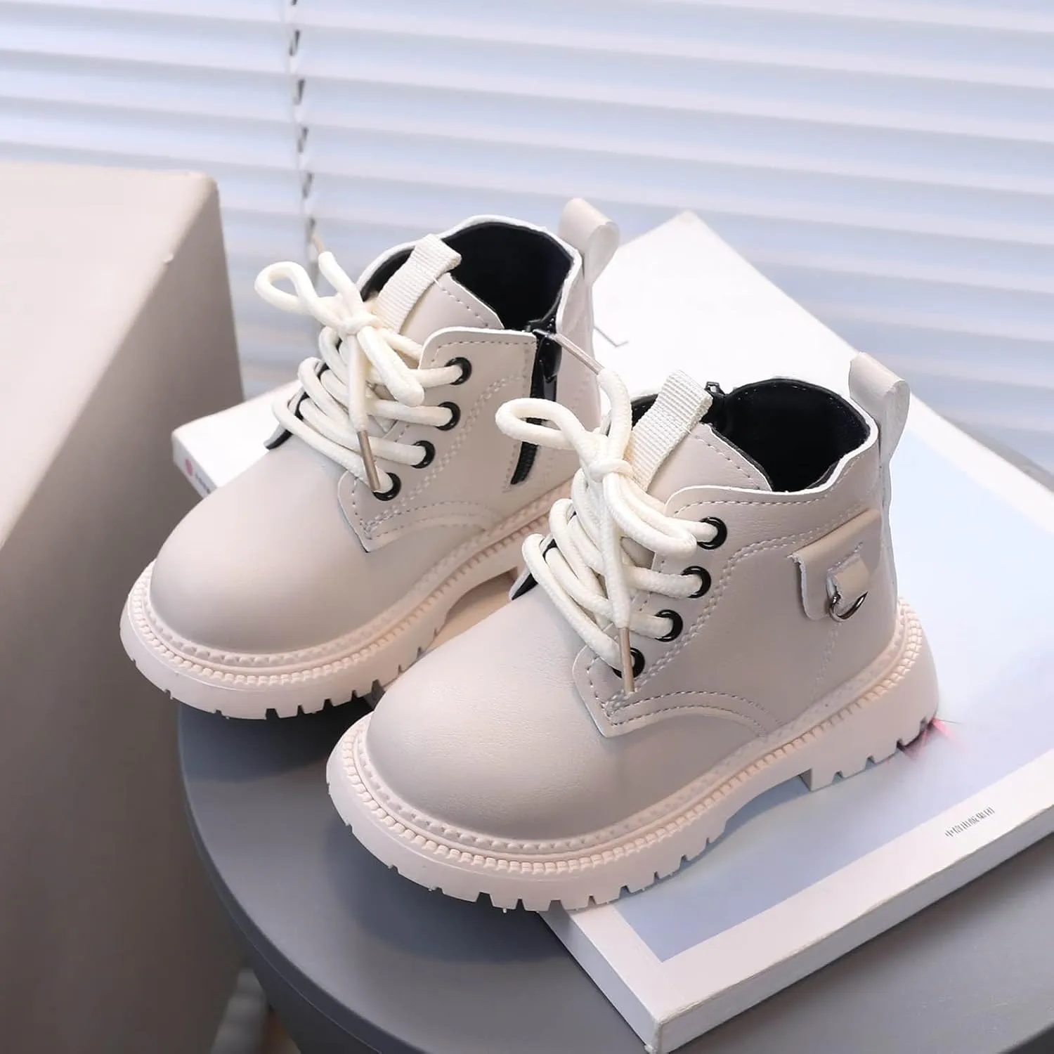 Girls Ankle Boots Side Zipper Combat Boots Non Slip Hiking Boots Casual Cowboy Boots for Toddler Little Kid Big Kid