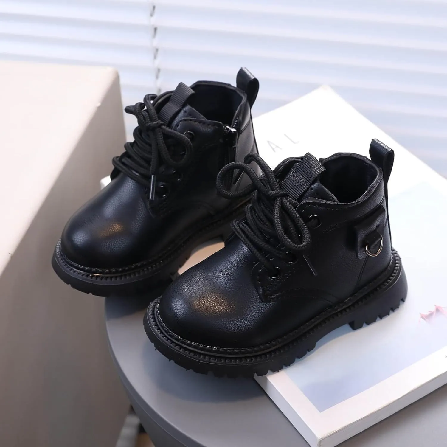 Girls Ankle Boots Side Zipper Combat Boots Non Slip Hiking Boots Casual Cowboy Boots for Toddler Little Kid Big Kid