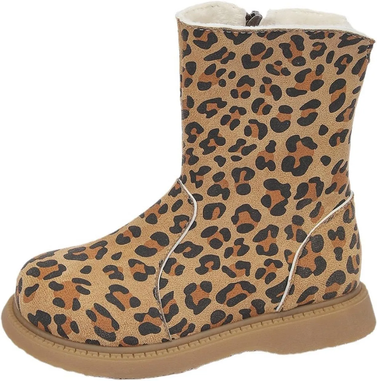 Girls Leopard Zipper Boot Kids Baby Boy Snow Leopard Boots Flat Suede Slip On Comfortable Water Proof Winter Boot
