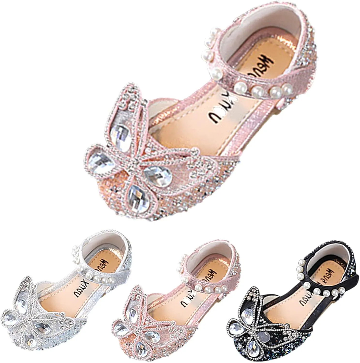 Girls Sandals, Open Toe Cute Butterfly Princess Girls Flat, Sparkly Summer Dress Shoes Sandals for Toddler Kids