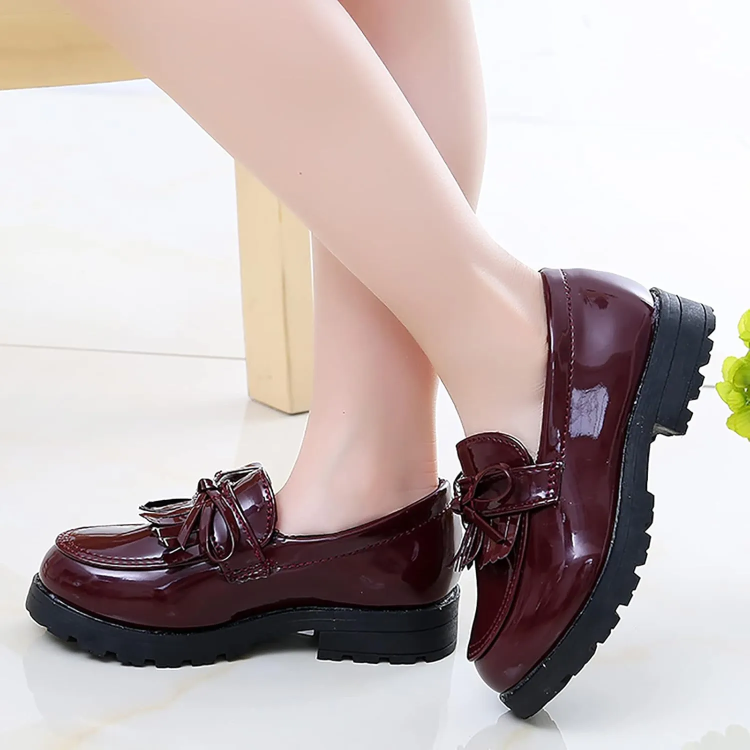 Girls Slip On Leather Loafer Tassel Bow School Dress Shoes for Girls Shoes Light up