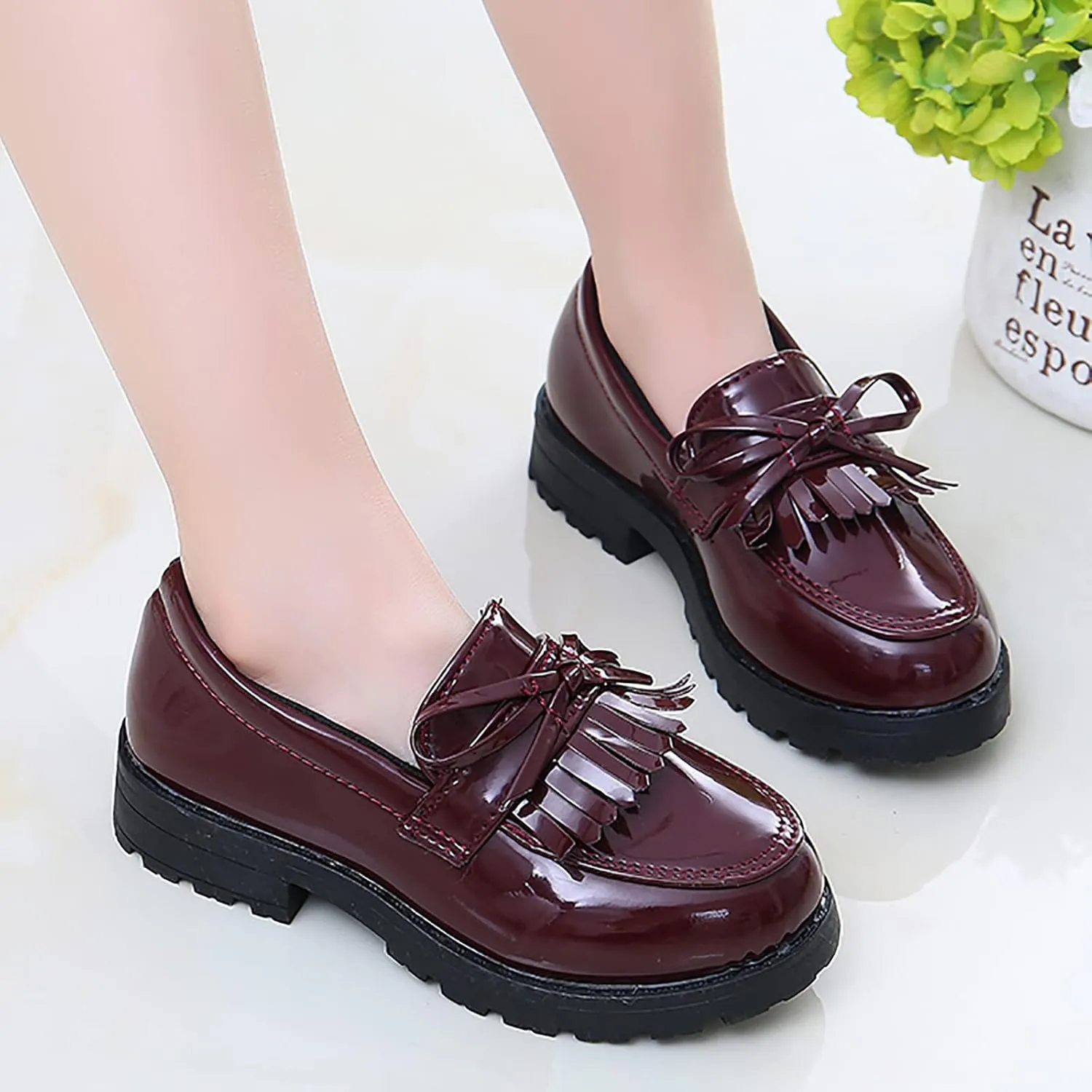 Girls Slip On Leather Loafer Tassel Bow School Dress Shoes for Girls Shoes Light up