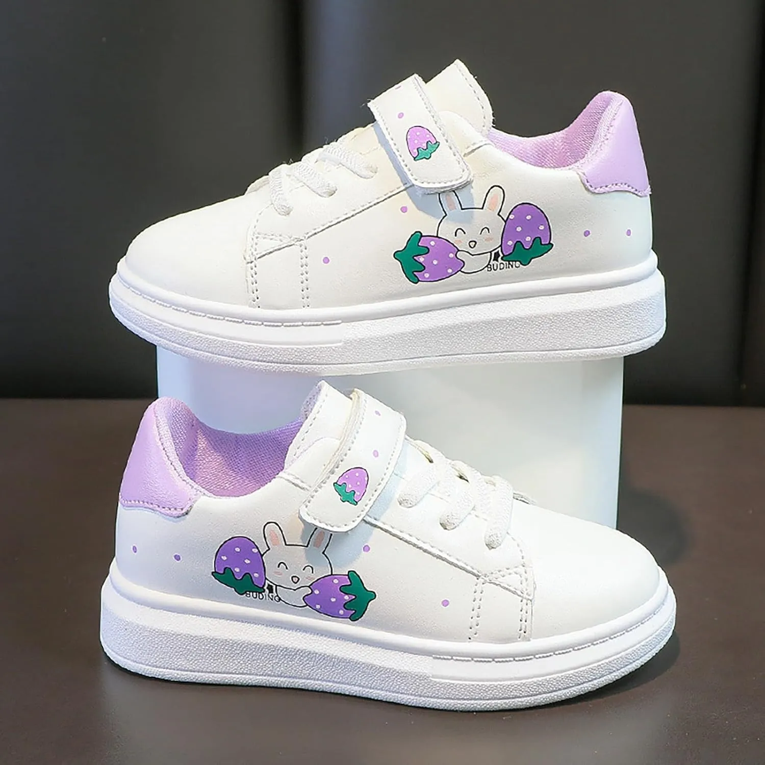 Girls Sneakers Cue Cartoon Lightweight Leather Upper Sneakers Shoes Casual Athletic Walking Shoes for Kids Toddler