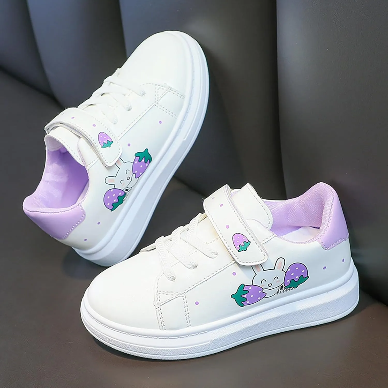 Girls Sneakers Cue Cartoon Lightweight Leather Upper Sneakers Shoes Casual Athletic Walking Shoes for Kids Toddler