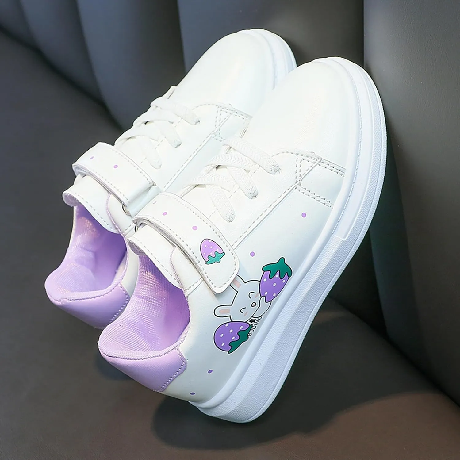 Girls Sneakers Cue Cartoon Lightweight Leather Upper Sneakers Shoes Casual Athletic Walking Shoes for Kids Toddler