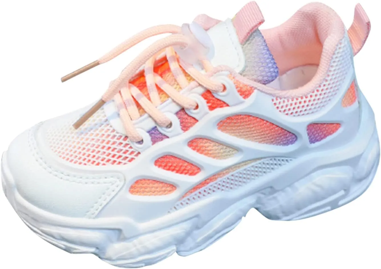 Girls Sneakers Lace up Running Athletic Shoes Lightweight Breathable Jelly Sole Kids Walking Shoes Casual Shoes
