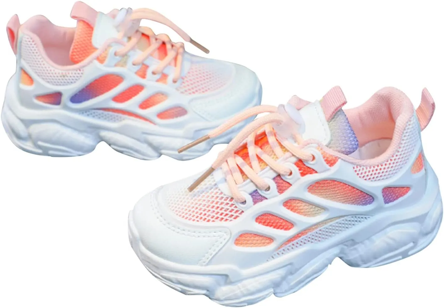 Girls Sneakers Lace up Running Athletic Shoes Lightweight Breathable Jelly Sole Kids Walking Shoes Casual Shoes