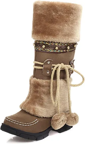 HINDOLA Women's Snow Boots Anti-Slip Waterproof Outdoor Shoes Winter Mid Calf Boots Warm Fur Lined Comfortable Booties for Women