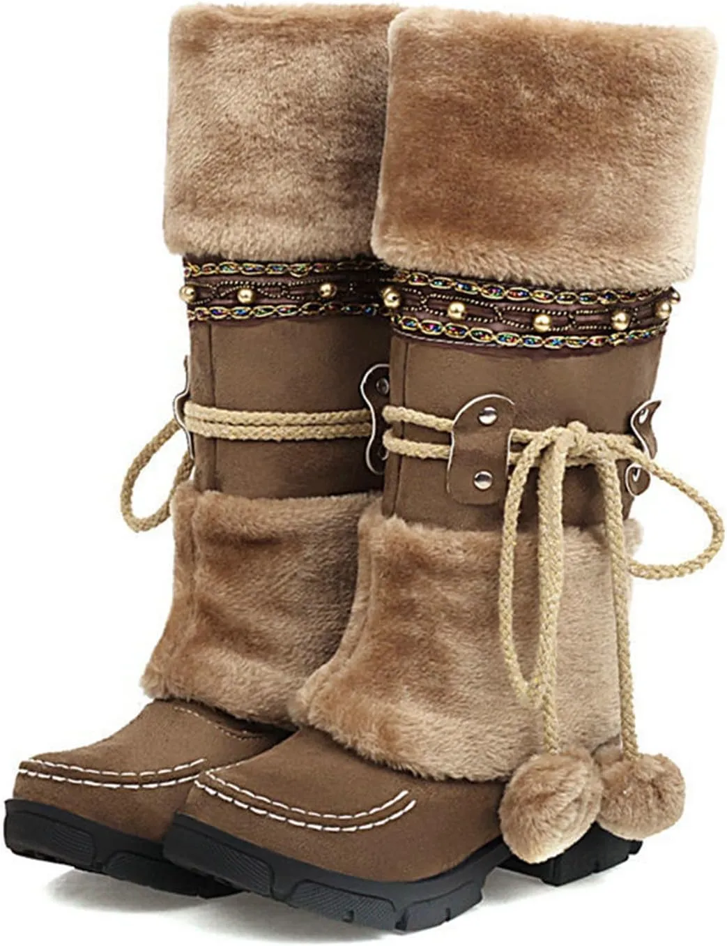 HINDOLA Women's Snow Boots Anti-Slip Waterproof Outdoor Shoes Winter Mid Calf Boots Warm Fur Lined Comfortable Booties for Women
