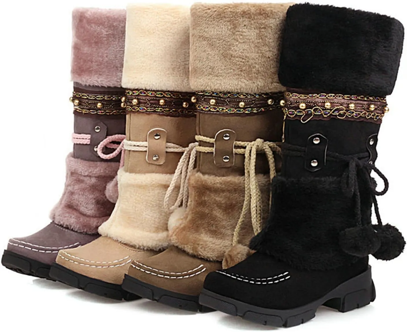 HINDOLA Women's Snow Boots Anti-Slip Waterproof Outdoor Shoes Winter Mid Calf Boots Warm Fur Lined Comfortable Booties for Women