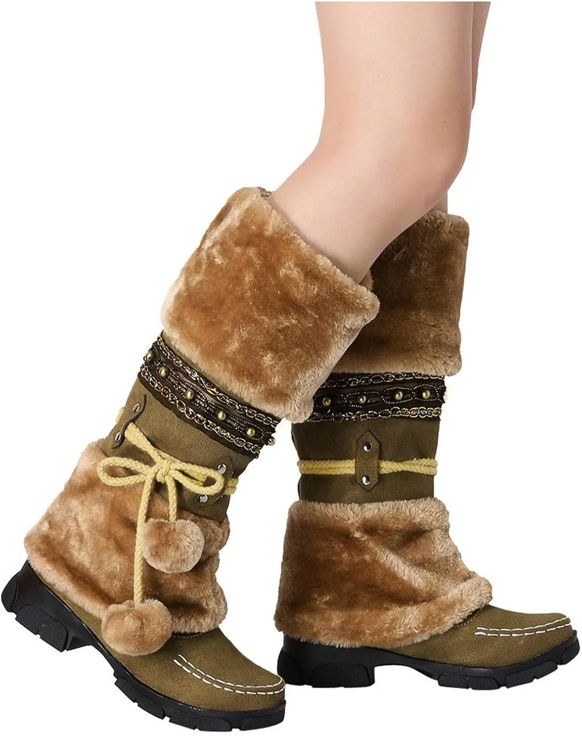 HINDOLA Women's Snow Boots Anti-Slip Waterproof Outdoor Shoes Winter Mid Calf Boots Warm Fur Lined Comfortable Booties for Women