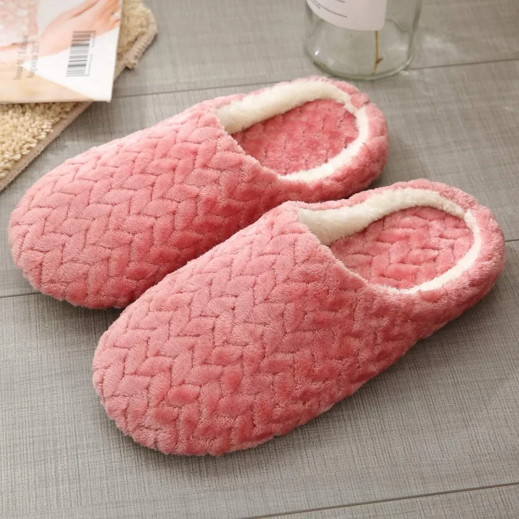 House Slippers for Women Fuzzy,Unisex Memory Foam Wool-Like Plush Fleece Lined Winter Indoor Outdoor Anti-Skid Rubber Sole