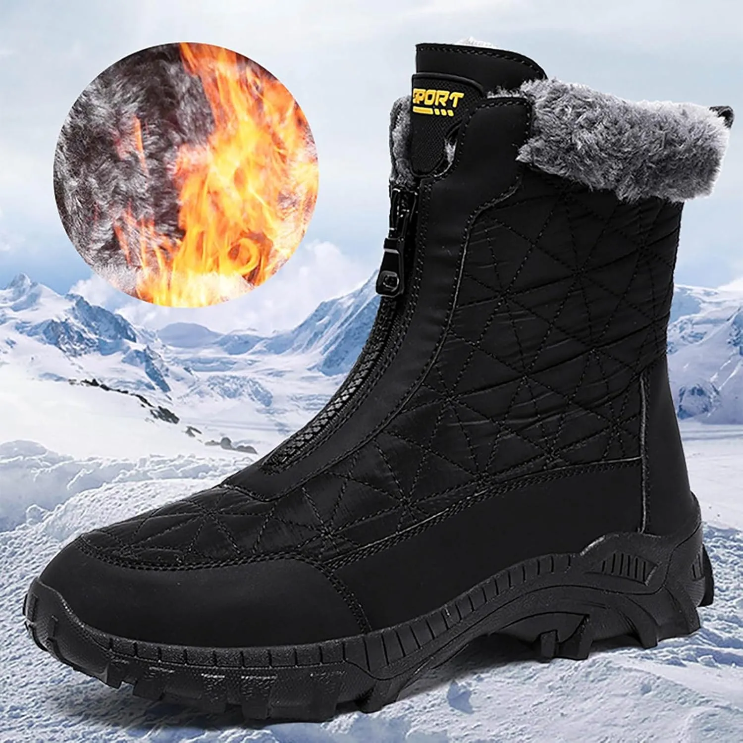 Insulated Hiking Boots Women aterproof Non-Slip Plush Lined Snow Shoes For Men Slip On Casual Shoes