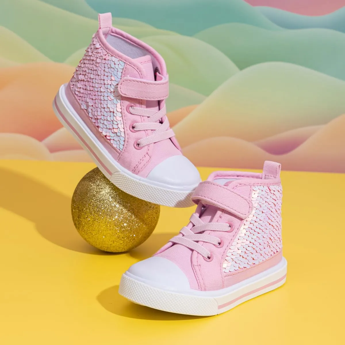 Kannior Toddler Unisex Classic Sequins Canvas Sneaker High Top Slip On Denim Glitter Casual Shoe Sparkle Color Changing Flip Walking Shoes