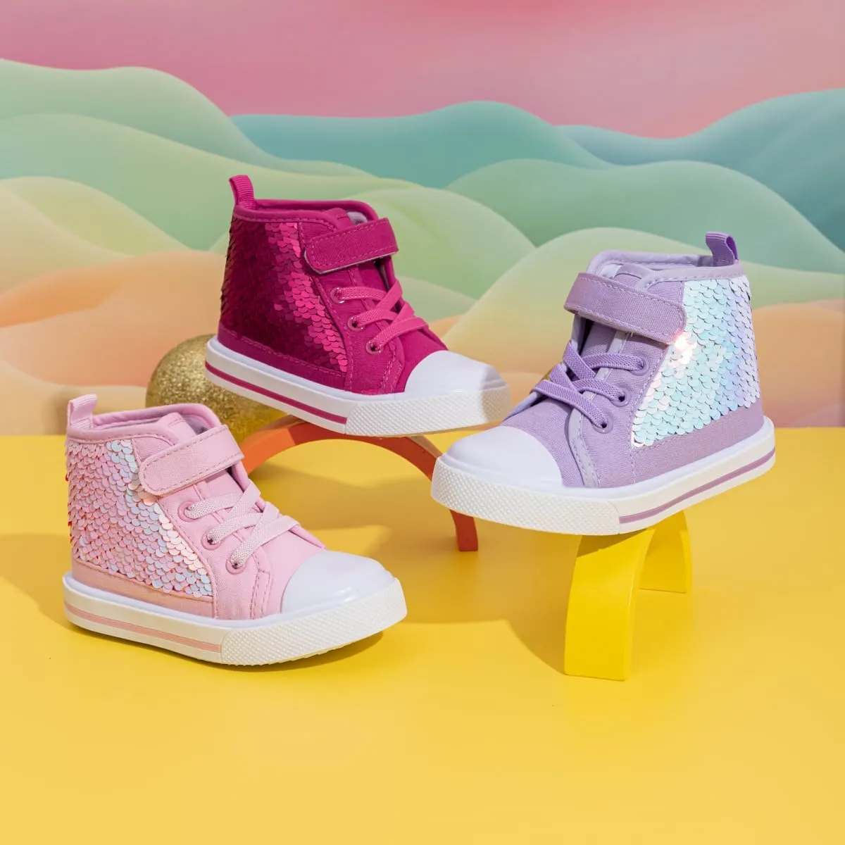 Kannior Toddler Unisex Classic Sequins Canvas Sneaker High Top Slip On Denim Glitter Casual Shoe Sparkle Color Changing Flip Walking Shoes