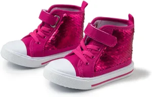 Kannior Toddler Unisex Classic Sequins Canvas Sneaker High Top Slip On Denim Glitter Casual Shoe Sparkle Color Changing Flip Walking Shoes