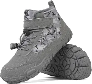 Kids Barefoot Shoes Fur Lined Zero Drop Sole,Unisex-Child Wide Toe Box Hiking Boots,Boys Girls Anti-Slip Waterproof Minimalist High Top Snow Boots (Toddler/Little Kids/Big Kids)