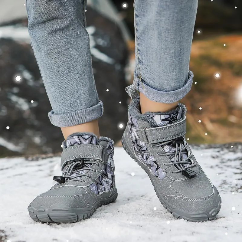 Kids Barefoot Shoes Fur Lined Zero Drop Sole,Unisex-Child Wide Toe Box Hiking Boots,Boys Girls Anti-Slip Waterproof Minimalist High Top Snow Boots (Toddler/Little Kids/Big Kids)