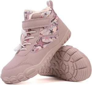Kids Barefoot Shoes Fur Lined Zero Drop Sole,Unisex-Child Wide Toe Box Hiking Boots,Boys Girls Anti-Slip Waterproof Minimalist High Top Snow Boots (Toddler/Little Kids/Big Kids)