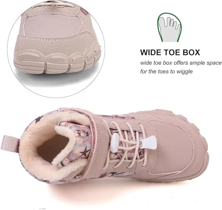 Kids Barefoot Shoes Fur Lined Zero Drop Sole,Unisex-Child Wide Toe Box Hiking Boots,Boys Girls Anti-Slip Waterproof Minimalist High Top Snow Boots (Toddler/Little Kids/Big Kids)